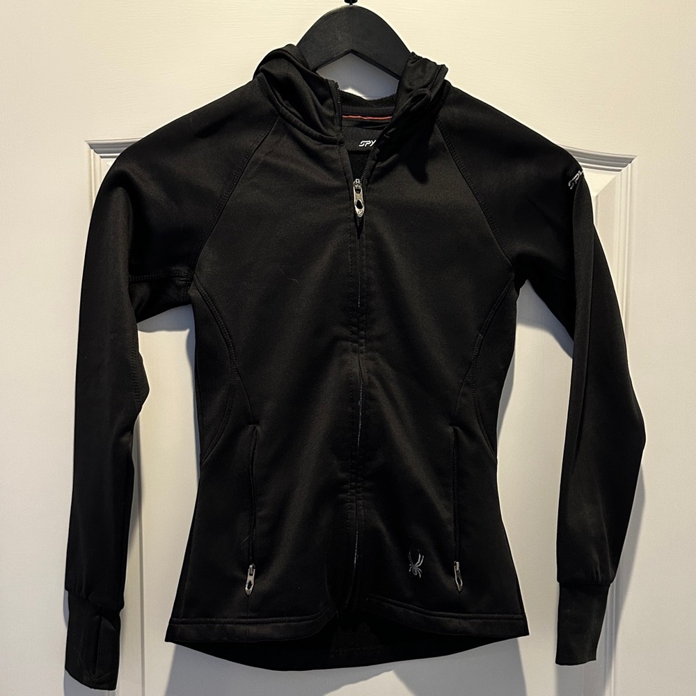 Spyder Black Full-Zip Fleece-Lined Hooded Jacket. Fits like XS